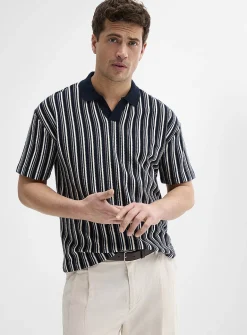 Retro stripe Johnny-collar polo