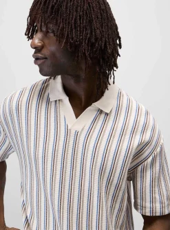 Retro stripe Johnny-collar polo