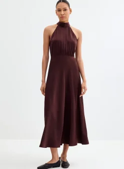 Rheo hammered satin halter dress