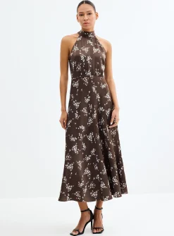 Rheo textured floral satin halter dress