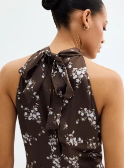 Rheo textured floral satin halter dress