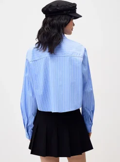 Rhinestone stripes cropped shirt