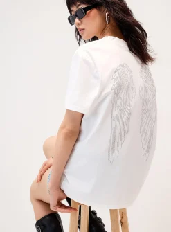 Rhinestone wings loose T-shirt