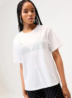 Rhinestones boxy-fit bathing suit T-shirt