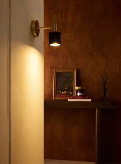 Rhoswen matte black and brass minimalist wall sconce
