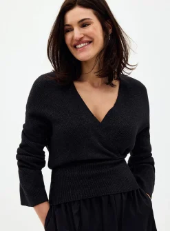 Ribbed crossover sweater