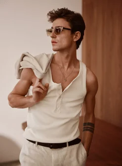 Ribbed jersey Henley tank