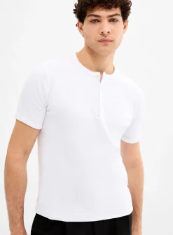 Ribbed jersey Henley T-shirt