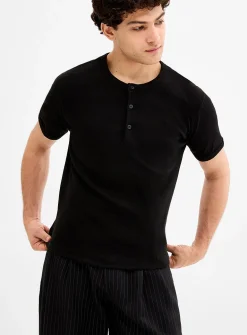 Ribbed jersey Henley T-shirt
