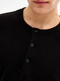 Ribbed jersey Henley T-shirt