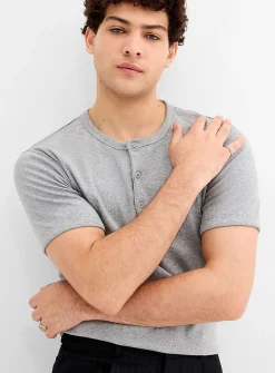 Ribbed jersey Henley T-shirt