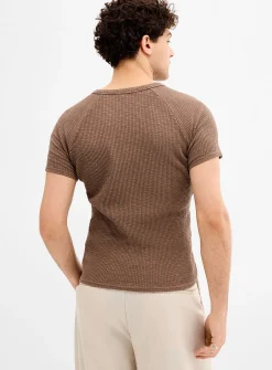 Ribbed jersey slit-neck T-shirt