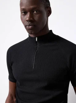 Ribbed zip-neck T-shirt