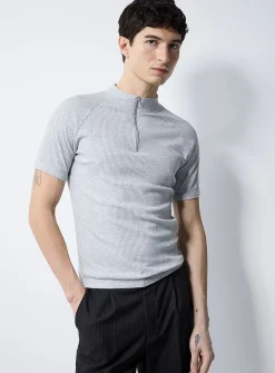Ribbed zip-neck T-shirt