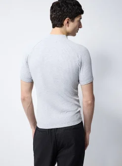 Ribbed zip-neck T-shirt