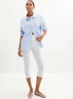 Ribbed-waist stretch capri legging