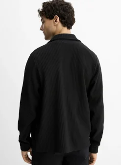 Rib-jersey polo-collar cardigan