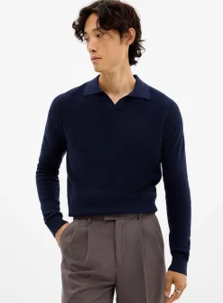 Rib-knit Johnny-collar sweater