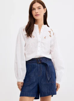 Richelieu embroidery stand-collar blouse