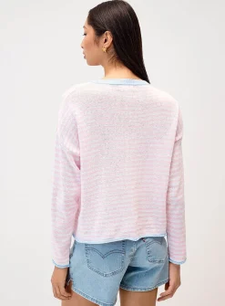 Rolled edges striped sweater