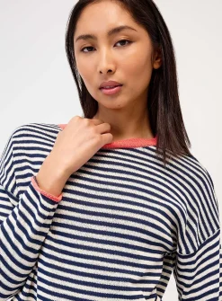 Rolled edges striped sweater
