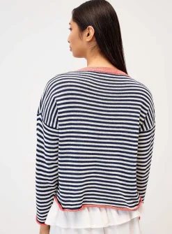 Rolled edges striped sweater