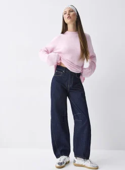 Rolled hem bouclé knit sweater