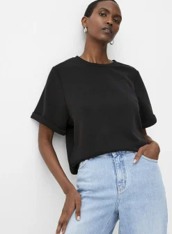 Rolled sleeves peachskin T-shirt
