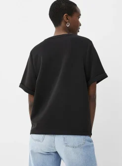 Rolled sleeves peachskin T-shirt