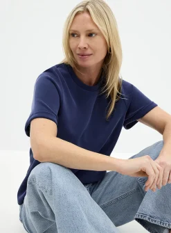 Rolled sleeves peachskin T-shirt