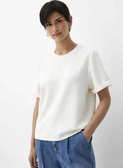 Rolled sleeves peachskin T-shirt