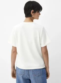 Rolled sleeves peachskin T-shirt