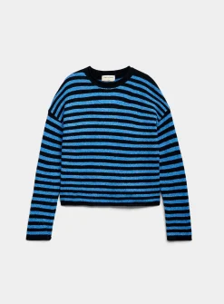 Rolled trim striped sweater