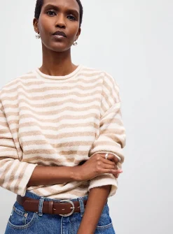 Rolled trim striped sweater