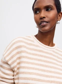 Rolled trim striped sweater