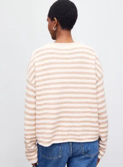 Rolled trim striped sweater