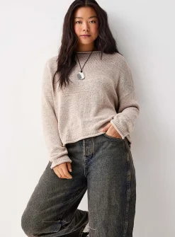 Rolled-trim boat-neck sweater
