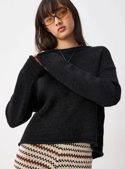Rolled-trim boat-neck sweater