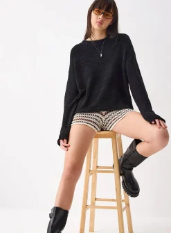 Rolled-trim boat-neck sweater