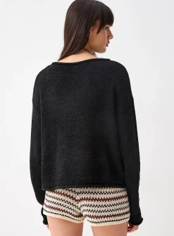 Rolled-trim boat-neck sweater