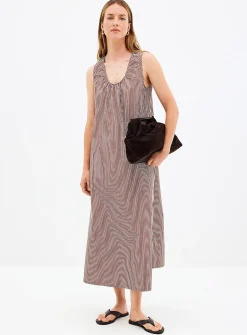 Ruched collar striped poplin dress