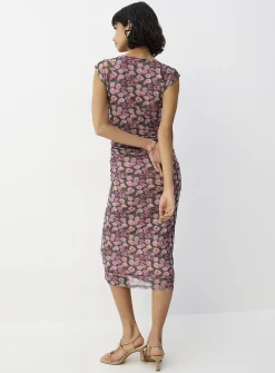 Ruched micromesh midi dress