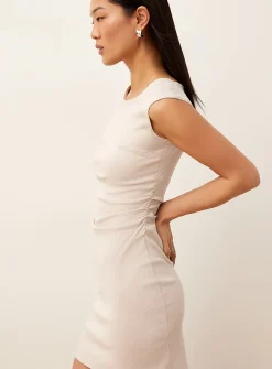 Ruched waist boat-neck minidress