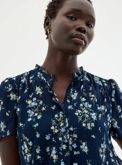 Ruffled collar printed chiffon blouse