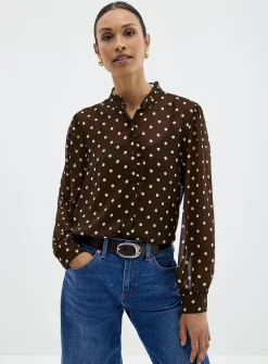 Ruffled collar printed chiffon blouse