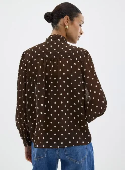 Ruffled collar printed chiffon blouse