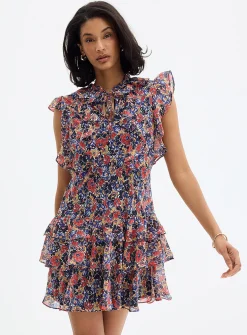 Ruffled floral chiffon dress