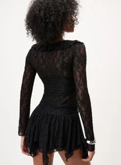 Ruffled lace tie-front cardigan