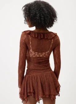Ruffled lace tie-front cardigan