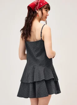 Ruffled mini-check dress